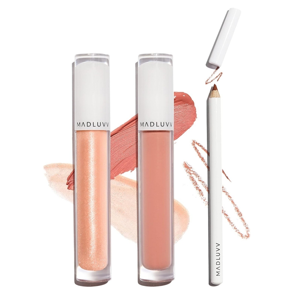 MADLUVV RICH LIP KIT Lip Gloss Lipstick Lip Liner Matte & Shimmer Nude